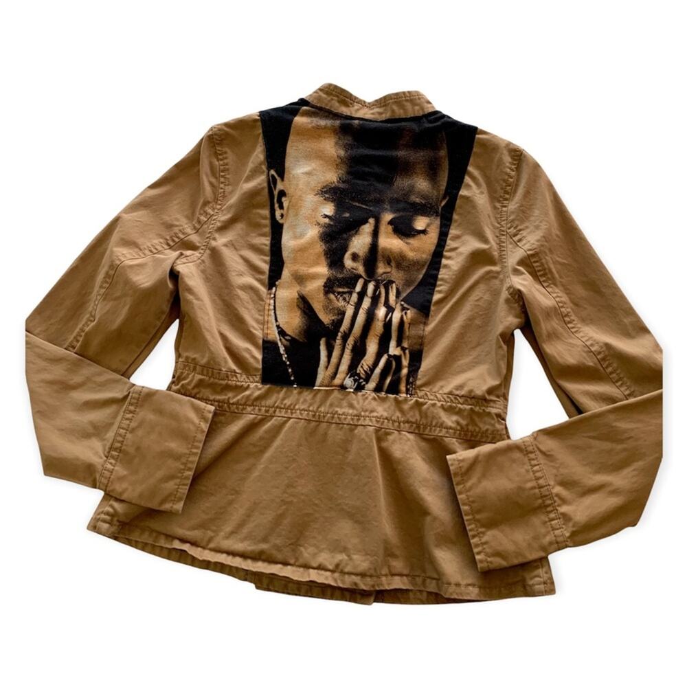 Reworked Apparel Tupac Graphic Custom Upcycled Military Style Jacket Medium